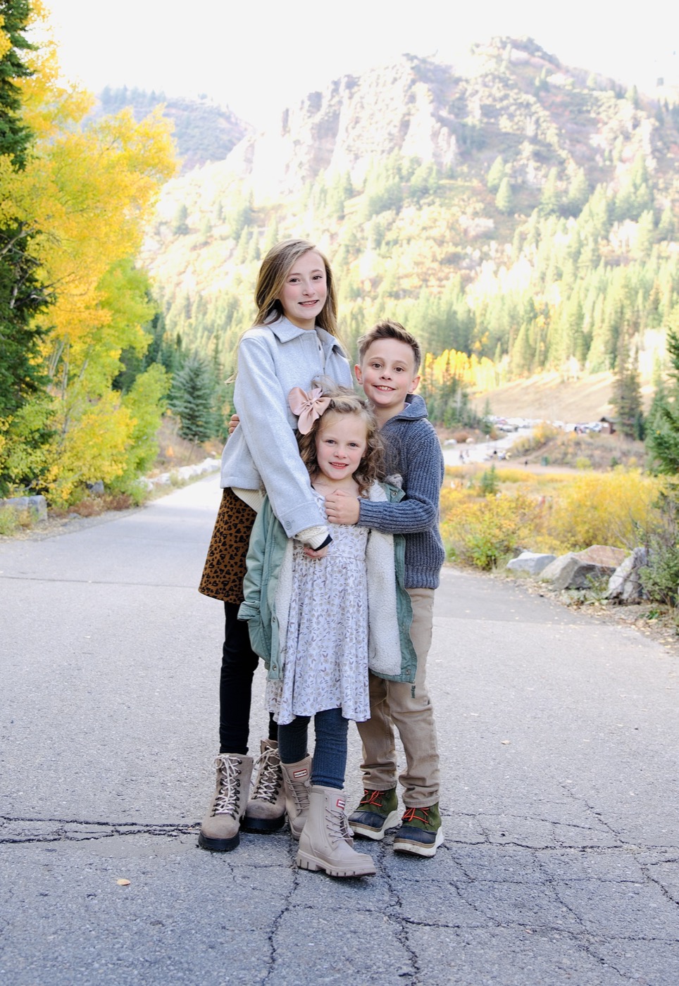 Mary Rietz three kids in the mountains